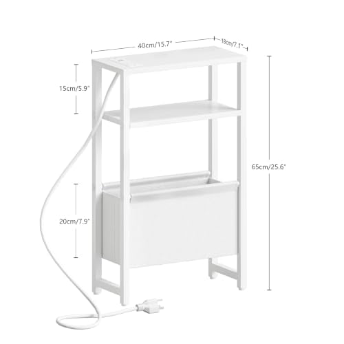 Narrow Side Table with Charging Station & Magazine Rack - 3-Tier Slim End Table