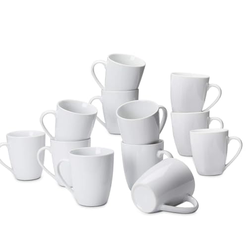 Porcelain Coffee Mugs Set - 12 oz Microwave & Oven Safe White Cups