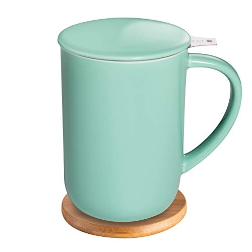 Mint Green Porcelain Tea Mug with Infuser, Lid & Coaster – 16oz