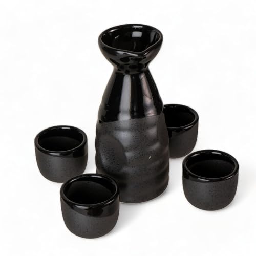 Urban Tokyo Japanese Sake Set with 1 Bottle & 4 Cups - Black Matte Gloss