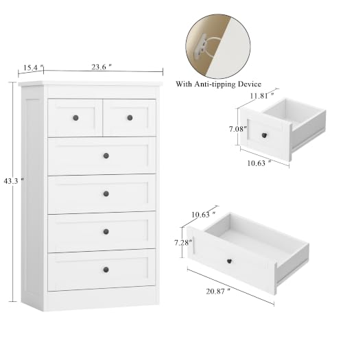 Tall 6-Drawer Wood Dresser, Modern Vertical Storage Chest for Bedroom