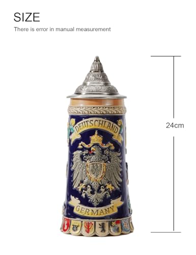 Ceramic German Beer Stein with Pewter Lid 0.6L Viking Tankard Mug