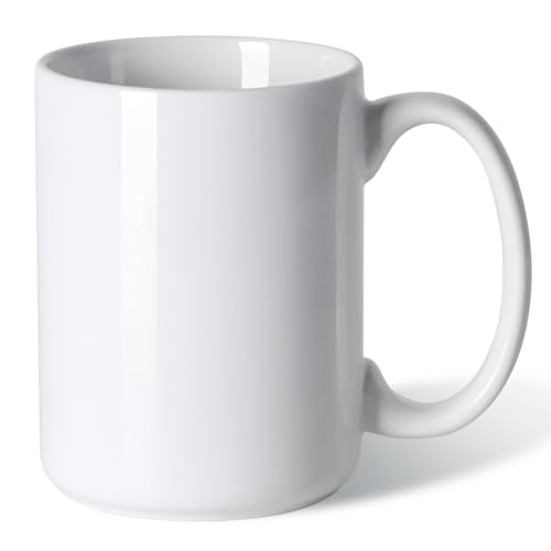 Smilatte White 15 Oz Ceramic Coffee Mug with Large Handle - A-White
