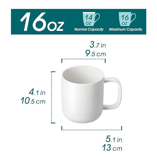 Vancasso 16 oz White Porcelain Coffee Mug Set - Durable Dishwasher & Microwave Safe, Ideal for Hot & Cold Beverages