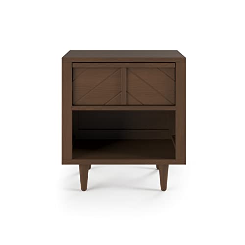 Mid-Century Modern Nursery Nightstand with Drawer and Open Shelf, 23-Inch