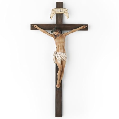 10-Inch Wall Crucifix, Handpainted Stone Resin Jesus Christ Wall Cross