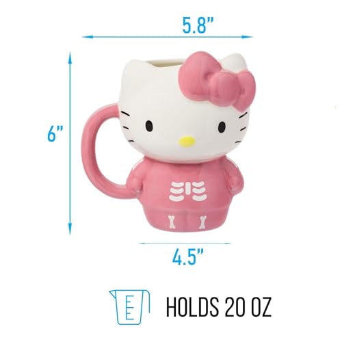 Hello Kitty Halloween Skeleton Mug 20oz - 3D Sculpted Ceramic Cup, Official Sanrio