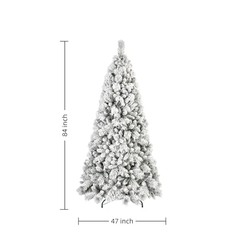 Trygoal 7FT White Flocked Artificial Christmas Tree with Tips & Metal Stand