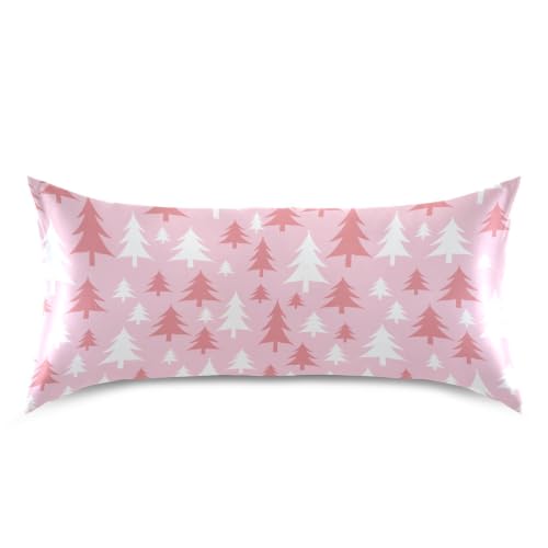 Christmas Tree Pink Satin Pillowcase 20x30in | Kopirit Hot Sleepers Queen Size