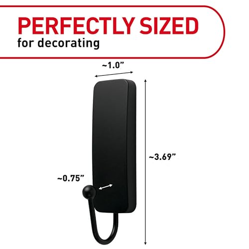 Medium Adhesive Wall Hooks, Damage-Free Hanging Hooks, Black 2-Pack