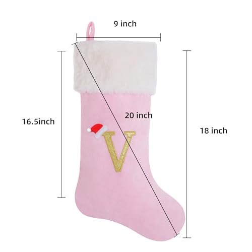 Personalized Pink Velvet Christmas Stocking 20-Inch Monogrammed Plush Cuff