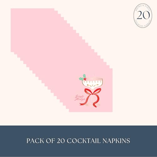 Bonjour Fete Pink Christmas Cocktail Napkins, Jingle & Mingle 5 Inch, 20 Pack