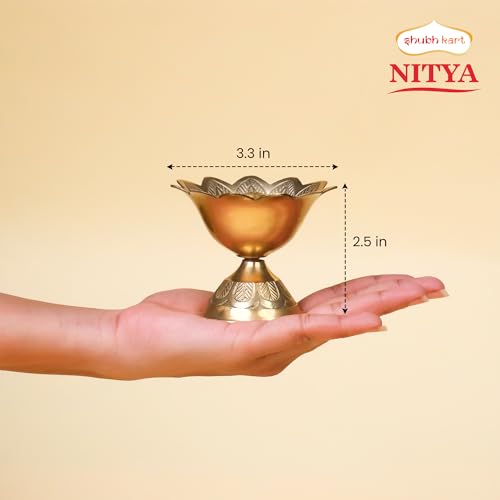 Brass Devdas Diya Oil Lamp - 3 Inch Engraved Floral Indian Puja Lamp