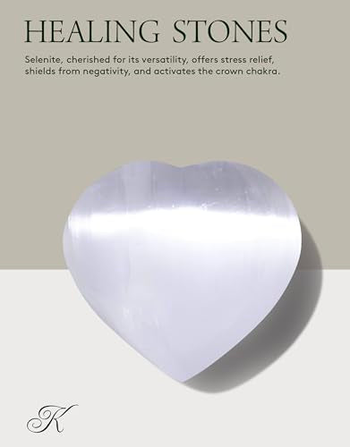 Selenite Heart Worry Stone - Satin Spar Palm Stone for Cleansing & Protection