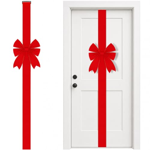 1 Pc Large 173" Red Velvet Christmas Door Ribbon Bow Decoration with Gold Stitching
