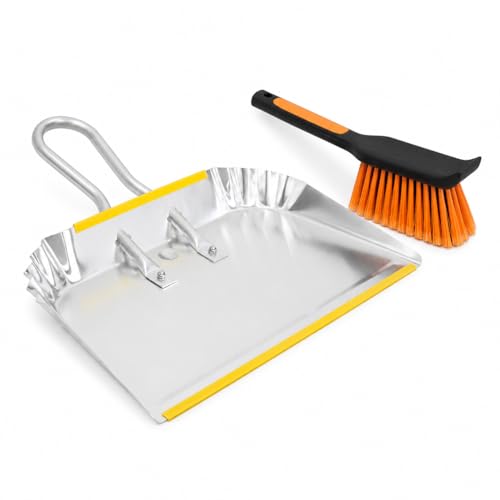 17-Inch Heavy Duty Metal Dustpan and Brush Set for Garage & Outdoor
