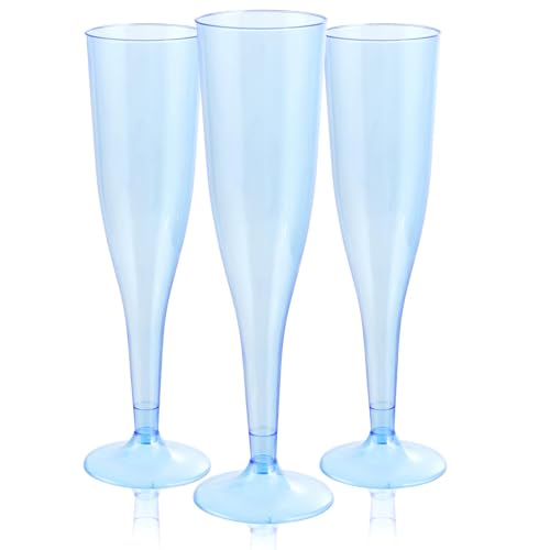 WDF 36 Pack Clear Blue Plastic Champagne Flutes 7oz Disposable Party Glasses