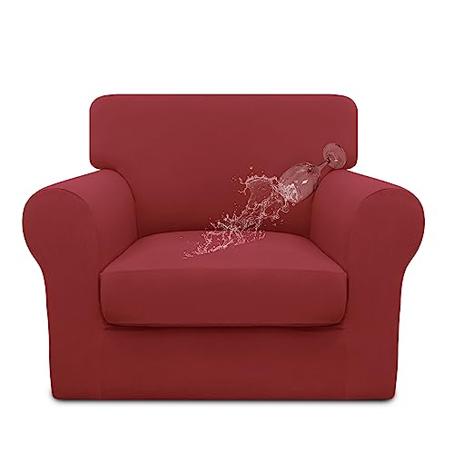 Easy-Going Waterproof 2-Pieces Chair Cover Couch Cover for Sofa, Red (Small Chair) - 100% Waterproof
