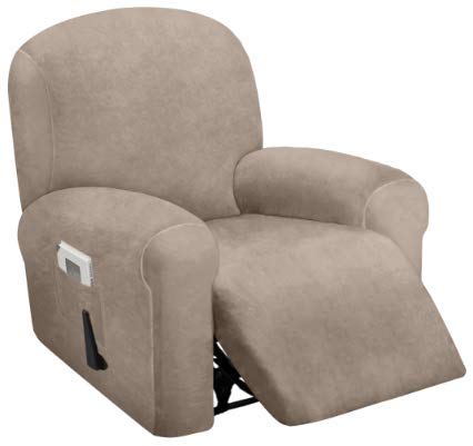 Velvet 4-Piece Recliner Cover for Single Seat Recliners - Taupe