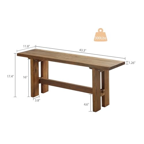 43.3-Inch Reclaimed Solid Wood Farmhouse Entryway Bench with Rustic Finish