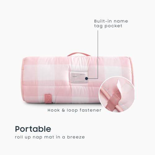 Wake In Cloud Toddler Nap Mat with Pillow & Blanket - Gingham Plaid Roll-Up Mat
