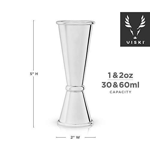 Viski Double Jigger 2oz/1oz Stainless Steel Japanese Style Bartending Tool - Silver
