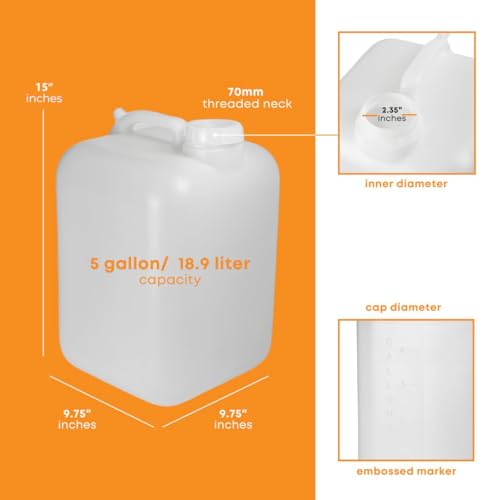 5 Gallon Water Container with Cap 2-Pack BPA-Free Food-Grade