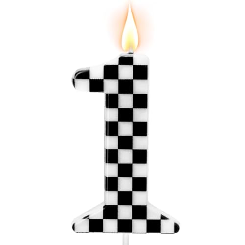 Racing Car Birthday Candle - Black & White Checkered Cake Topper