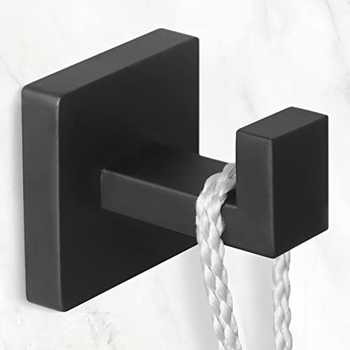 4-Pack Matte Black Square Towel Hooks, Heavy Duty Stainless Steel Wall Mount