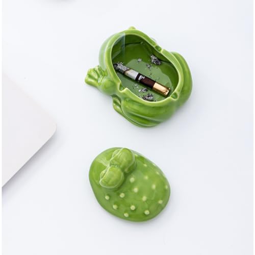 Ceramic Frog Ashtray with Lid - Windproof Decorative Ash Tray for Home