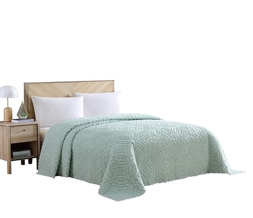 Wedding Ring Chenille Bedspread - King Size, 100% Cotton, Blue