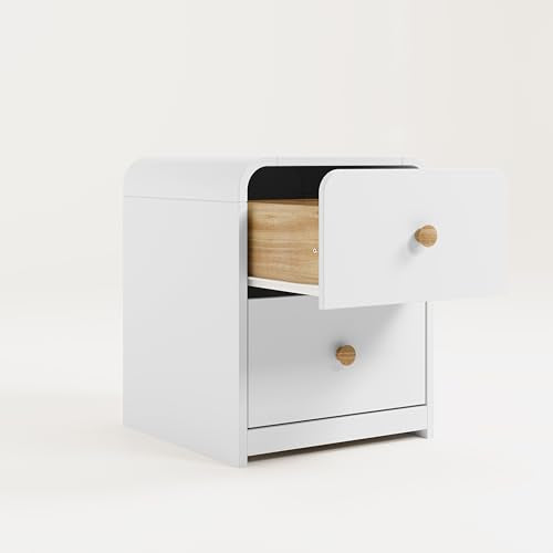 2-Drawer Kids Bedroom Nightstand - White and Natural Wood Finish