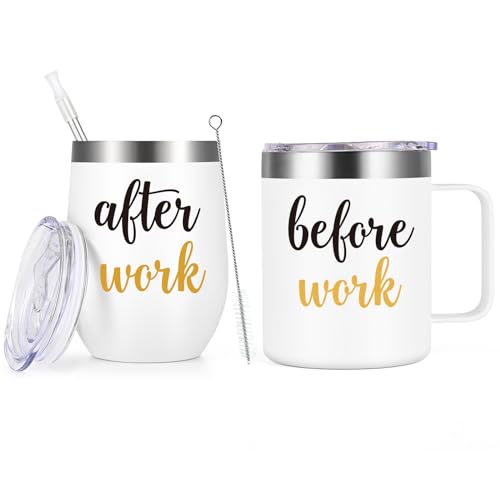 Gtmileo Insulated Coffee Mug & Wine Tumbler Gift Set - White & Gold, 12oz, Office Christmas Gifts for Coworkers & Bosses
