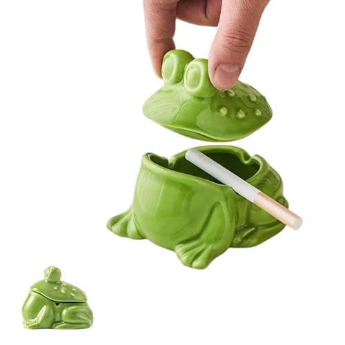 Ceramic Frog Ashtray with Lid - Windproof Decorative Ash Tray for Home