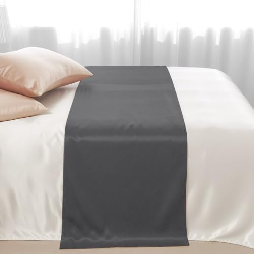 Versotilahome Charcoal Satin Bed Runner Scarf - California King (102x20")