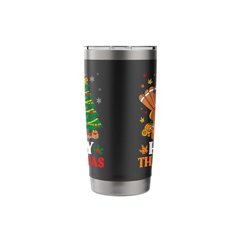 Happy Thanksmas Funny Turkey Stainless Steel Insulated Tumbler 20oz Black for Thanksgiving & Christmas