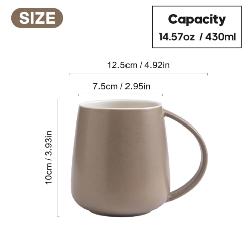 Eyrozia Eyoriza 15oz Matte Ceramic Mug Khaki – Large Coffee Cup with Big Handle, Microwave & Dishwasher Safe