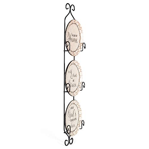 Inspirational Ceramic Wall Plate Set with Metal Display Rack