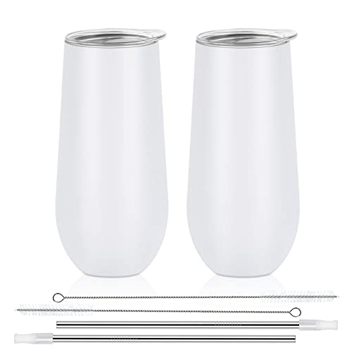 Lifecapido 2 Pack White Insulated Stainless Steel Champagne Tumblers 12oz - Double Wall Flutes for Weddings & Parties