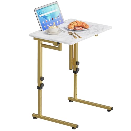 Folding C-Shaped Side Table, 6-Height Adjustable Snack & Laptop Tray