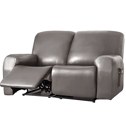 Waterproof Faux Leather Recliner Slipcover - 6 Pieces, Anti-Slip, Soft Sofa Protector for Pets, Grey Brown