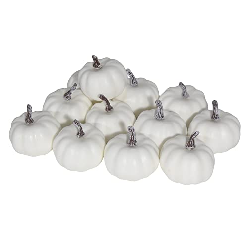 12-Piece Set 3.1-inch White Artificial Pumpkins for Fall Home Decor
