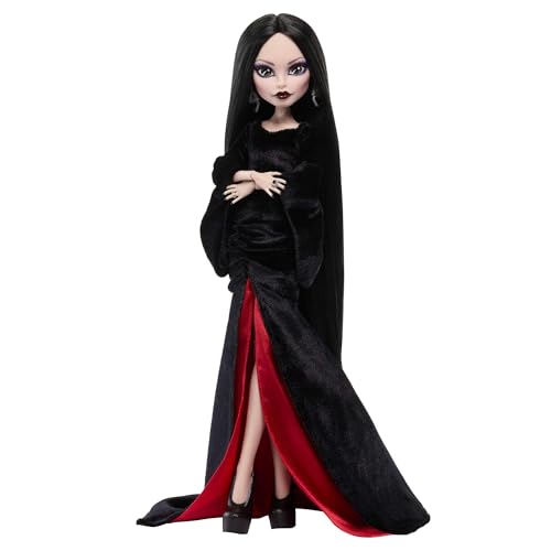 Morticia Addams Collectible Doll in Velvet Gown with Display Stand