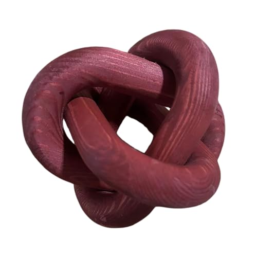 3-Link Wooden Knot Decor, Burgundy Rustic Chain Link Shelf Accent Piece