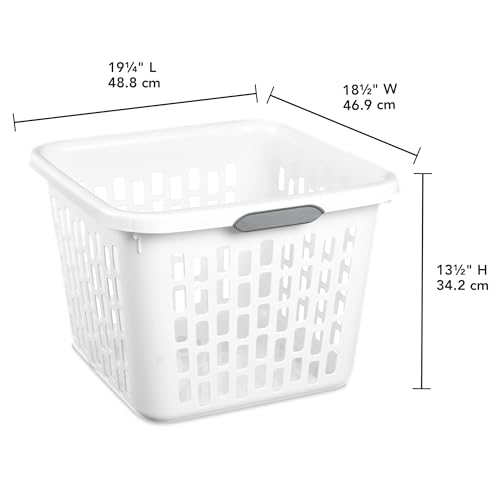 1.5 Bushel Square Plastic Laundry Basket with Comfort Grip Handles, White