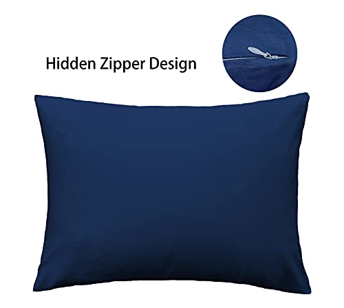 100% Cotton Pillowcase Set, Standard Size 20x26, Navy Blue Zipper Closure