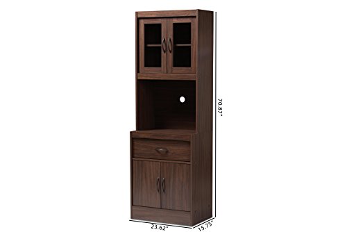 Modern Kitchen Hutch Cabinet with Microwave Compartment, Walnut Brown