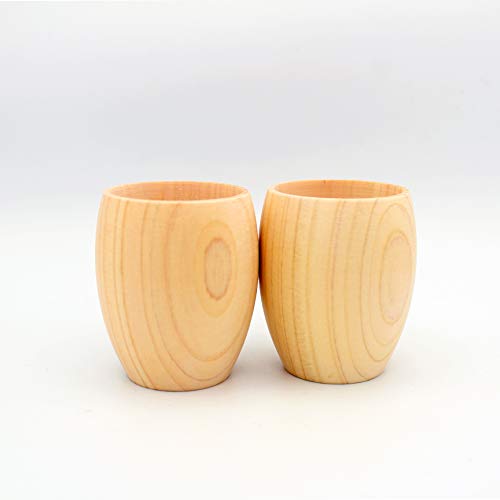 IPPINKA Handmade Japanese Wooden Sake Cups Set of 2 - Hinoki Cypress, Traditional Craftsmanship