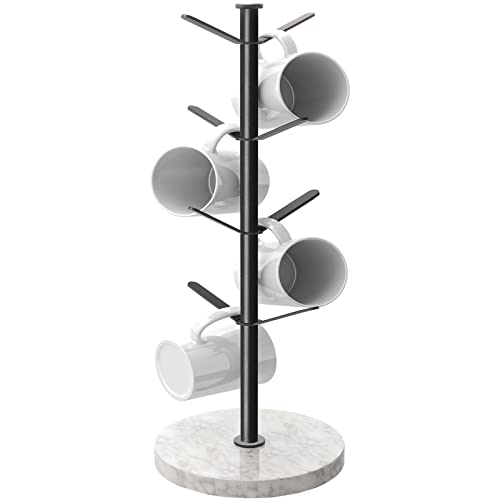 Gypie Black Marble Mug Holder Tree with 8 Hooks - Coffee Cup Stand Organizer