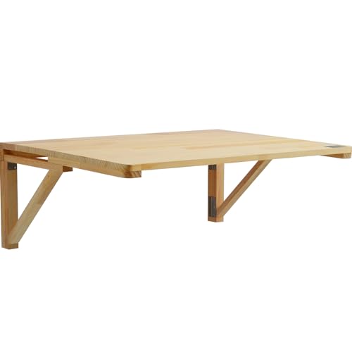 VEVOR Wall-Mounted Folding Table, 31.5 x 23.62 inch, Wooden Drop Leaf Floating Desk with Iron Bracket for Small Spaces, Home Office, Dining, Laundry Room, Kitchen, Bar